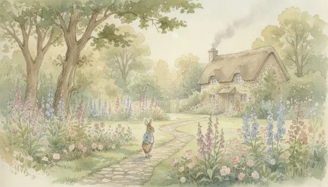 Beatrix Potter Watercolor Storybook look sample - Childrens Book - 1900s