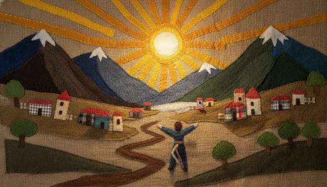Chilean Arpillera Textile look sample - Latin American - traditional
