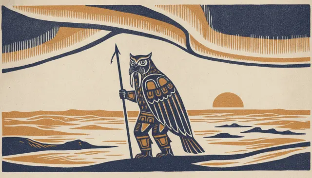 Inuit Stone-Cut Printmaking look sample - North American Folk - mid-century