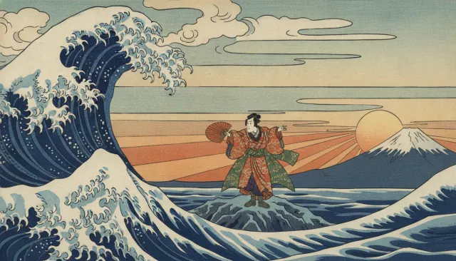 Japanese Ukiyo-e Hokusai Woodblock look sample - East Asian - edo