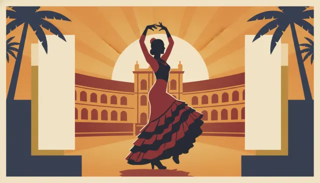 Spanish Flamenco Poster Saturated look sample - European Extended - mid-century