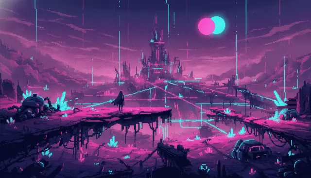 Hyper Light Drifter Neon Pixel look sample - Pixel Modern Indie - 2016