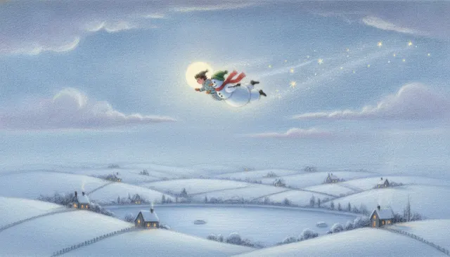 The Snowman Raymond Briggs Pastel look sample - Childrens Book - 1970s